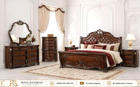 Desain Set Kamar Tidur Mewah Kayu Jati Jepara Natural Salak Tua