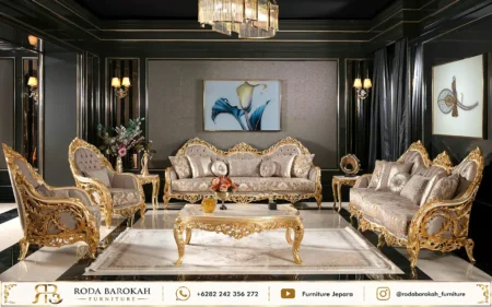 Jual Kursi Sofa Tamu Klasik Mewah Warna Emas Prada Kayu Jepara
