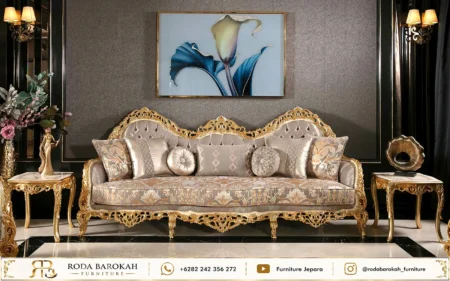 Jual Kursi Sofa Tamu Klasik Mewah Warna Emas Prada Kayu Jepara