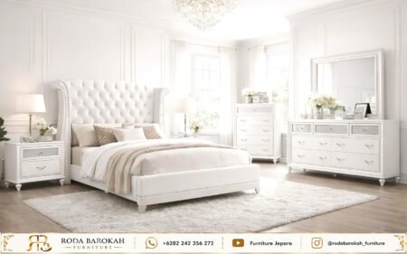 Jual Set Kamar Tidur Minimalis Mewah White Glam Jepara