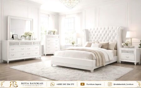 Jual Set Kamar Tidur Minimalis Mewah White Glam Jepara