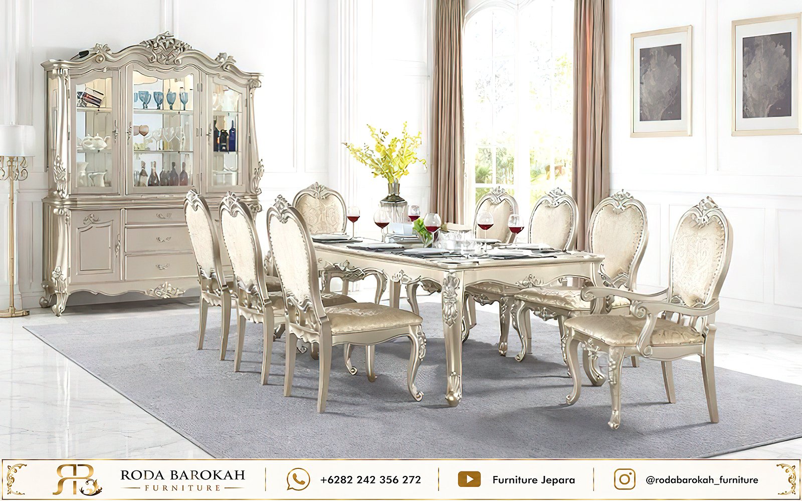 Jual Set Meja Makan Klasik Modern 8 Kursi Jepara Full Set