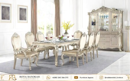 Jual Set Meja Makan Klasik Modern 8 Kursi Jepara Full Set