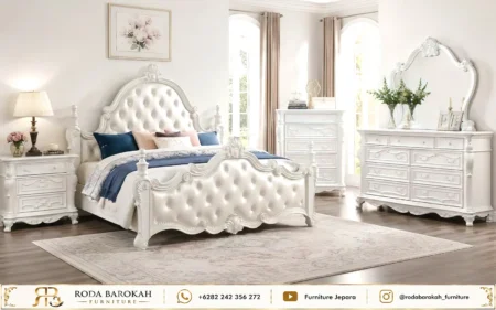 Jual Set Tempat Tidur Mewah Klasik Warna Putih Duco Kayu