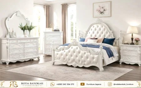 Jual Set Tempat Tidur Mewah Klasik Warna Putih Duco Kayu