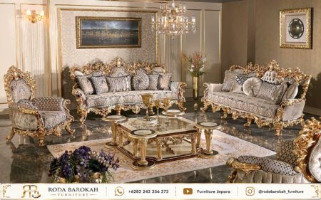 Rekomendasi Set Sofa Tamu Mewah Jepara Prada Emas Klasik