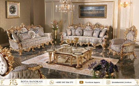 Rekomendasi Set Sofa Tamu Mewah Jepara Prada Emas Klasik
