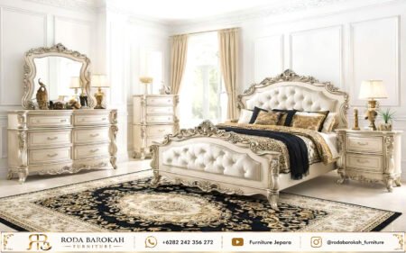 Set Kamar Tidur Mewah Jepara Duco Ivory White Gold (1)