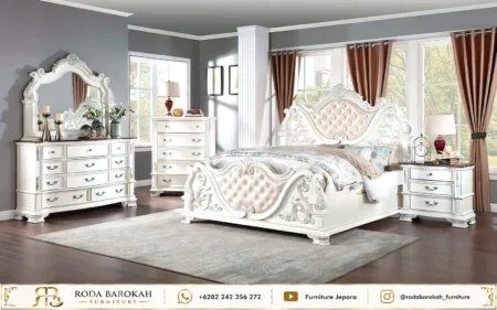 Set Kamar Tidur Mewah Style Princess White Duco Ukiran