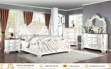 Set Kamar Tidur Mewah Style Princess White Duco Ukiran