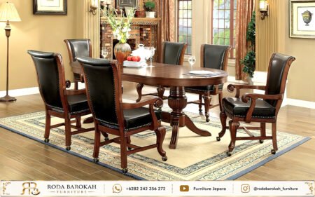 Set Meja Makan American Classic Mewah Caster Chair Oval