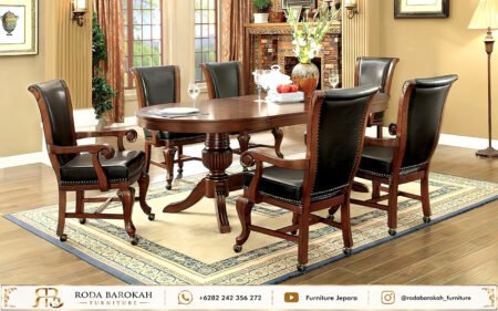 Set Meja Makan American Classic Mewah Caster Chair Oval