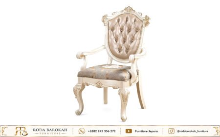 Set Meja Makan Klasik Eropa Mewah Warna Ivory White Ukir Jepara