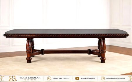 Set Meja Makan Mewah Kayu Jati Ukiran Gaya European Traditional