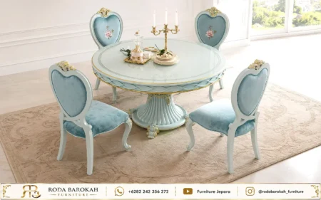 Set Meja Makan Mewah Shabby Bundar Ukir Romantic Series