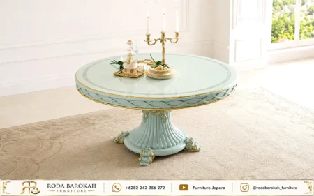 Set Meja Makan Mewah Shabby Bundar Ukir Romantic Series