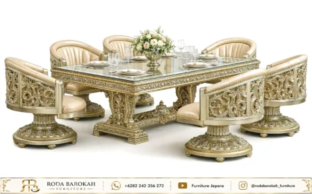 Set Meja Makan Mewah Sultan Ukiran Jepara Gaya Renaissance
