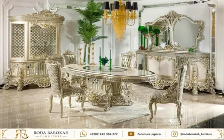 Set Ruang Makan Mewah Ukir Klasik Eropa Oval Table Masterpiece