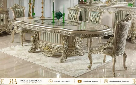 Set Ruang Makan Mewah Ukir Klasik Eropa Oval Table Masterpiece