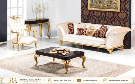 Set Ruang Tamu Mewah Kayu Ukir Jepara Finishing Gold Leaf