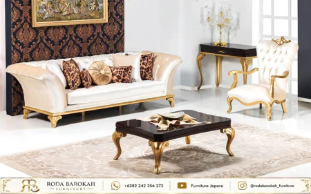 Set Ruang Tamu Mewah Kayu Ukir Jepara Finishing Gold Leaf