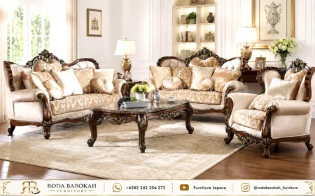 Set Sofa Tamu Mewah Ukir Klasik Royal Gold 3211 Full Set