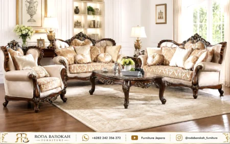 Set Sofa Tamu Mewah Ukir Klasik Royal Gold 3211 Full Set