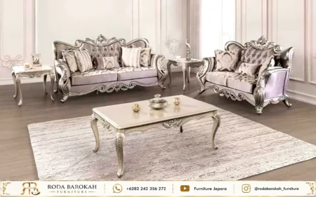 Set Sofa Tamu Ukir Mewah Jepara Silver Leaf Italian Klasik