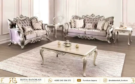 Set Sofa Tamu Ukir Mewah Jepara Silver Leaf Italian Klasik