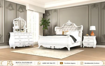 Set Tempat Tidur Mewah Ukiran Modern White Duco King Size