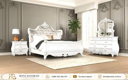 Set Tempat Tidur Mewah Ukiran Modern White Duco King Size