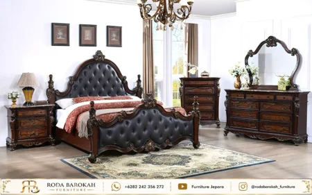 Set Tempat Tidur Royal Mewah Antique Dark Jati Natural