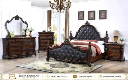 Set Tempat Tidur Royal Mewah Antique Dark Jati Natural