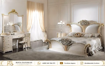 Set Tempat Tidur Sultan Ukiran Bunga Gaya Royal Baroque