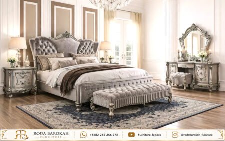 Set Tempat Tidur Ukir Mewah King Size Antique Silver Ukir Daun