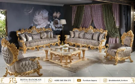 Sofa Tamu Sultan Mewah Heavy Gold Leaf Prada Ukiran