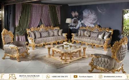 Sofa Tamu Sultan Mewah Heavy Gold Leaf Prada Ukiran