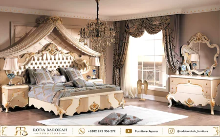 Desain Kamar Tidur Mewah Ukiran Duco Krem Gold