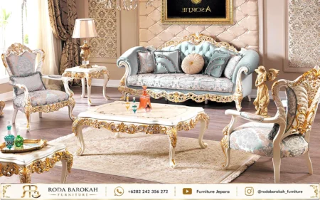 Desain Ruang Tamu Ukiran Klasik Mewah Gold Duco