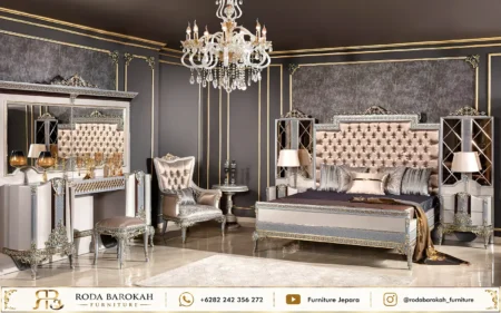 Desain Set Kamar Utama Ukiran Mewah Pearl Silver Klasik