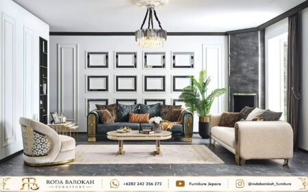 Desain Sofa Tamu Luxury Modern Warna Green Cream