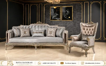 Desain Sofa Tamu Ukir Eropa Nuansa Platinum Silver