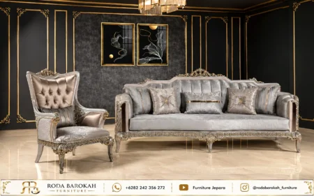 Desain Sofa Tamu Ukir Eropa Nuansa Platinum Silver