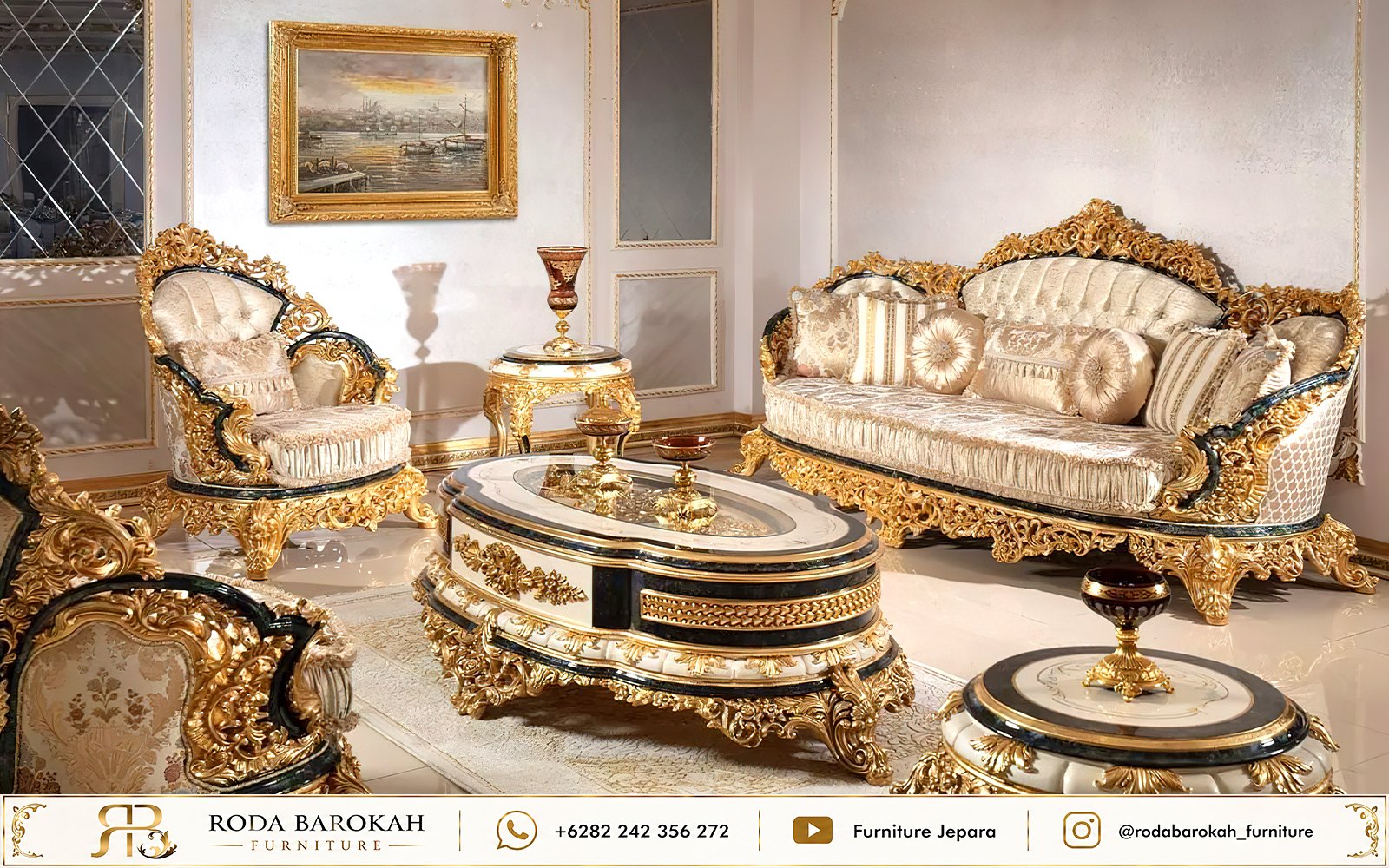 Inspirasi Kursi Tamu Mewah Ukir Klasik Eropa Gold