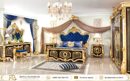 Set Kamar Tidur Ukir Sultan Navy Gold Mewah