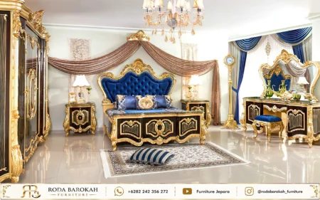 Set Kamar Tidur Ukir Sultan Navy Gold Mewah