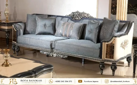 Set Kursi Ukir Sultan Mewah Metallic Grey Ivory Frame