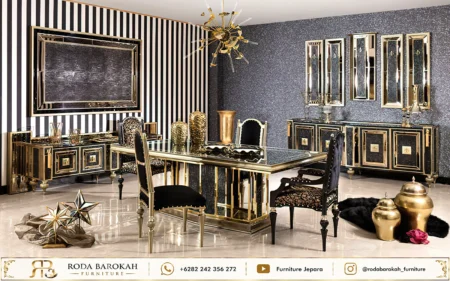 Set Meja Makan Stainless Gold Mewah Nuansa Glamour