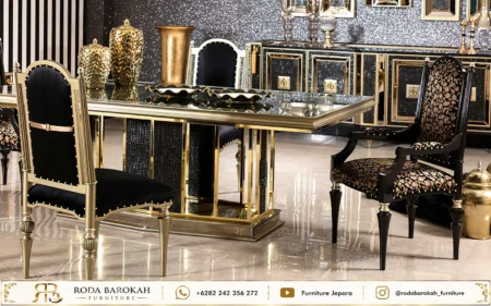 Set Meja Makan Stainless Gold Mewah Nuansa Glamour