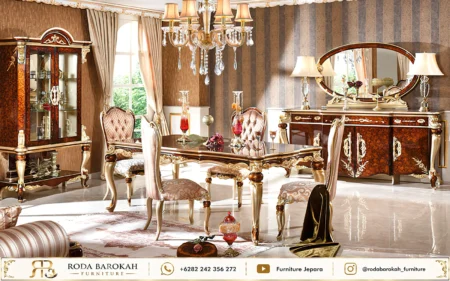 Set Meja Makan Ukir Jepara Mewah Nuansa Royal Gold